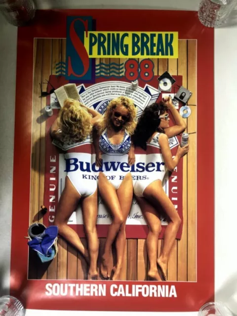 Vintage 1988 Budweiser Bud Beer Spring Break 88' Sexy Bikini Girl Large Poster