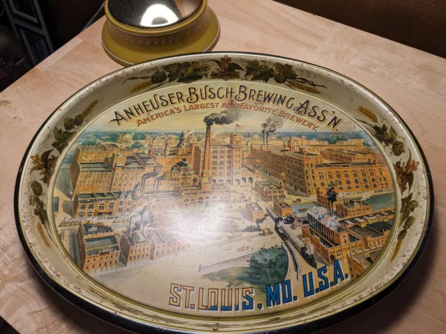 Anheuser-Busch Brewing Ass'n, Metal Serving Tray, St Louis Mo USA 15" X 12"