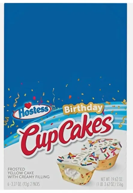 Hostess Birthday Cupcakes, 3.27 Oz 6 Count  2pks (12 Total Cupcakes) FREE SHIP!!