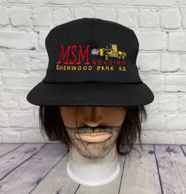 Vintage Hat Cap Snapback Black Trucker Mesh MSM Grading Sherwood Park Embroider