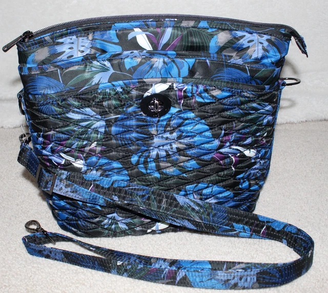LUG Adagio Crossbody Shoulder RFID Purse w/ Detachable Strap in Blue Botanical
