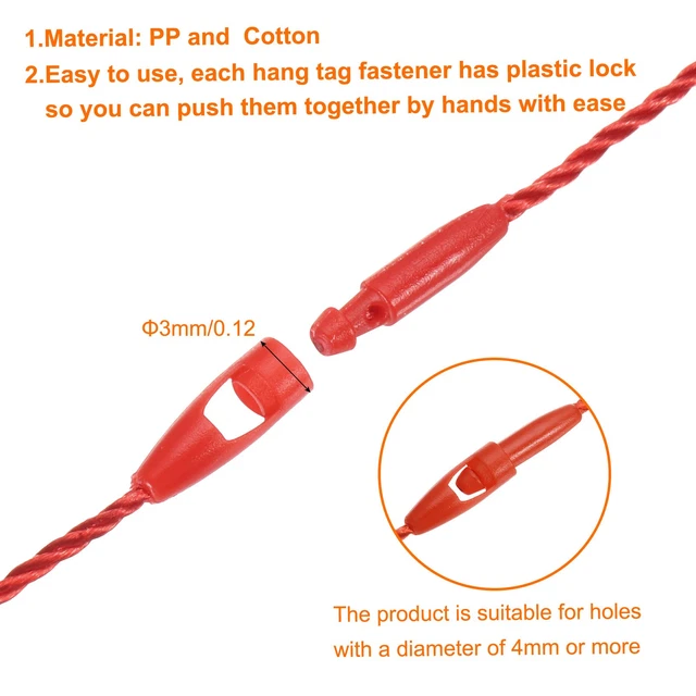 String Snap Lock COTTON HANG TAG String Snap Lock Pins Loop Price Tag Red 7.8 Inch Pack ...