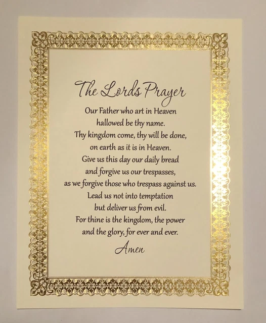 THE LORDS PRAYER Print 8 x 11 Ready To Be Framed Beige with Gold Border