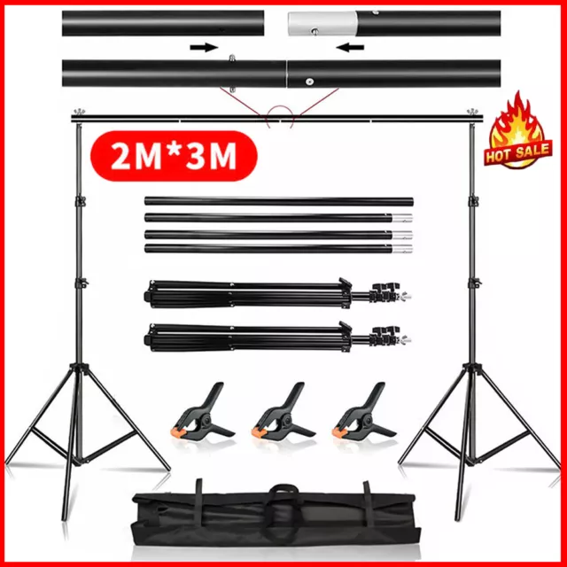 2*3M Adjustable Photography Background Support Stand Photo Backdrop Crossbar Kit