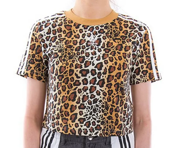 Adidas Originals Leopard Print Cropped Top 3 Stripes Tee Tshirt Uk 10 New Last 1