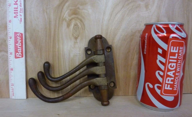 ADAMS & WESTLAKE Chicago Phila USA Antique Brass Swivel 3 Hook Bracket Hanger 12