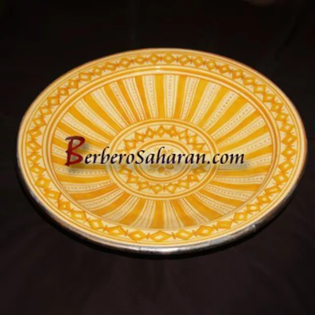 Large yellow Moroccan Ceramic Safi platter with silver