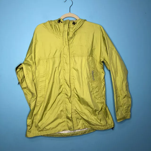 Marmot Jacket Womens Large Green Yellow Rain Lightweight Hooded Pocket Packable