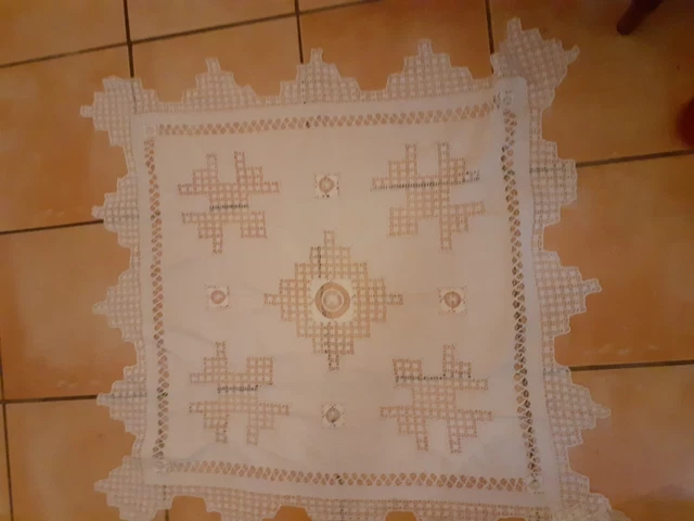 Service De Table Lin Blanc – Nappe Ajourée 185x165 Cm + 7 Serviettes – N°99, élégance Naturelle