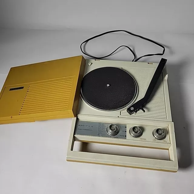 Lulu-Monde Portable Record Player And Radio 1970s Yellow Tested With Cord Read