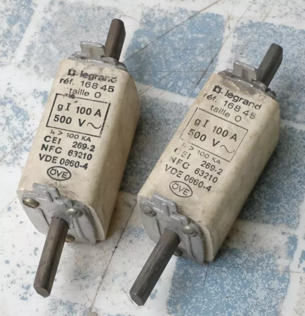 2x Legrand 0 168 45 016845 Cartouche 100A à couteau gI T2 500V. Lot de 2