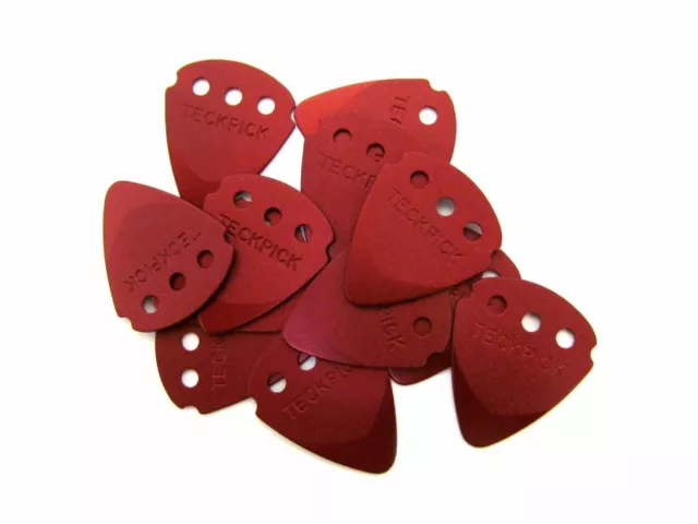 Dunlop Médiators Pack 12 techpick (Tech Pick) en aluminium métal rouge.