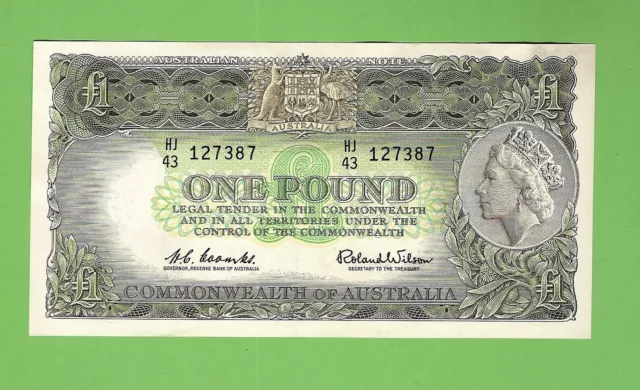 Quality 1961 Type  Coombs / Wilson  Australian  One Pound Banknote  #Hj43 127387