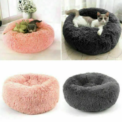 Pet Dog Cat Bed Donut Plush Fluffy Soft Warm Winter Cushion Mat Sleeping Kennel 2