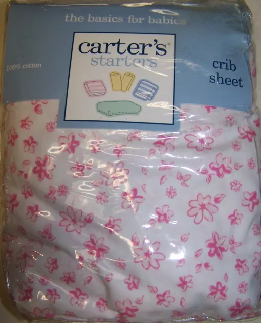 NEW CARTERS STARTERS WHITE w/ pink flowers Fitted Crib Sheet