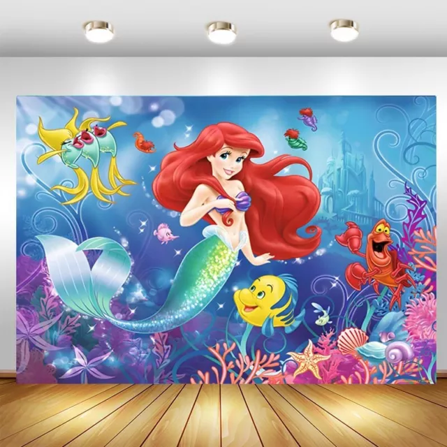 Little Mermaid Backdrop Princess Girls Birthday Party Photo Background Banner