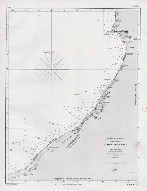 Agadir Morocco Marokko Maroc Africa Afrika sea chart map Seekarte 1852