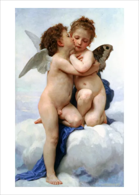 Bouguereau The First Kiss fine art print poster gallery wall art WITH BORDER