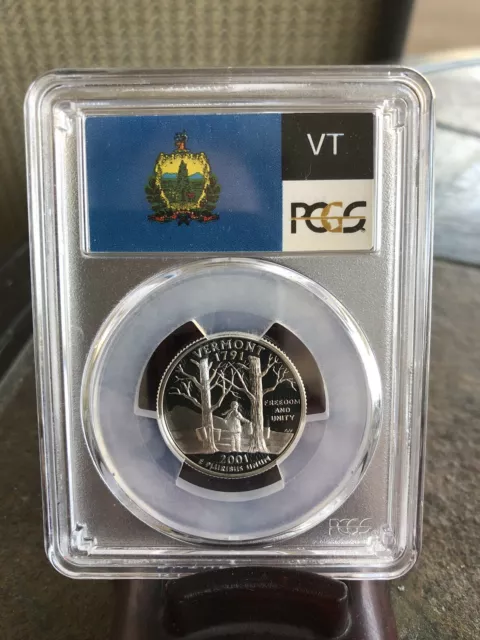 2001 s silver Vermont statehood quarter PCGS PR 69 DCAM Flag Label