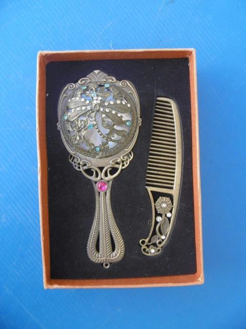 Ancien étui De Voyage Pour Homme - RDA Années 60 - Cuir Marron, Miroir Et Peigne