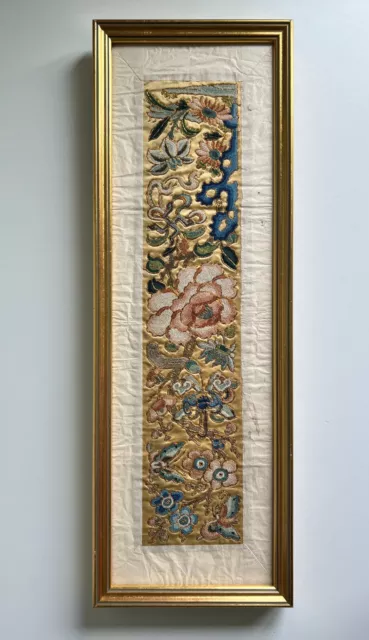 Antique Chinese Forbidden Stitch Embroibered Framed Textile Panel