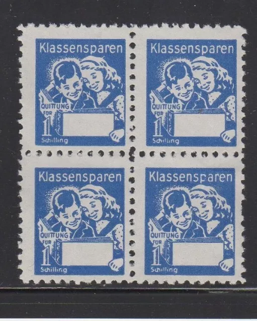 Austrian Savings Stamp - Class Savings, 1 Schilling - Blue Block of 4