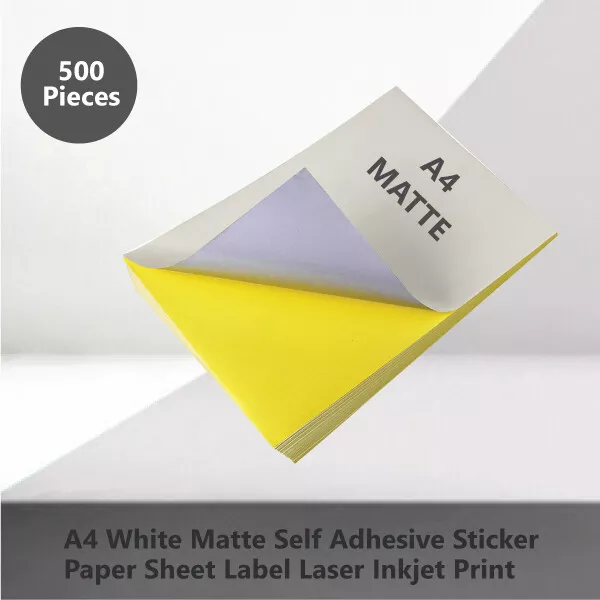 500 x A4 White Matte Self Adhesive Sticker Paper Sheet Label Laser Inkjet Print