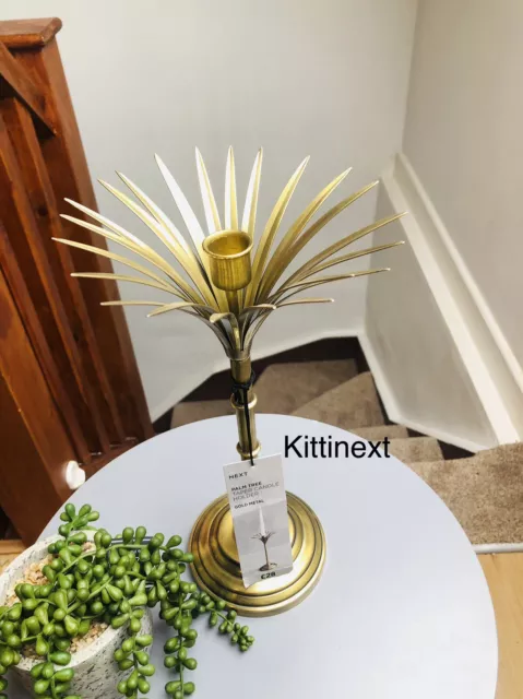 NEXT Palm Tree taper Candle holder Gold Metal dinner candlestick Hallway