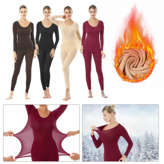 Womens Winter Thermal Heated Underwear Set Warm Suit Ladies Thermo Tops Tight UK