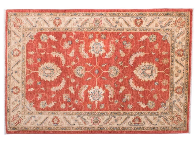 Tapis Oriental Noué Main 150x100 Cm - Laine Et Coton - Rouge - Fabriqué Au Pakistan