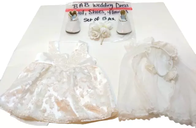 Build A Bear Workshop Wedding Dress Veil Shoes And Flowers Set Of 5 Pieces