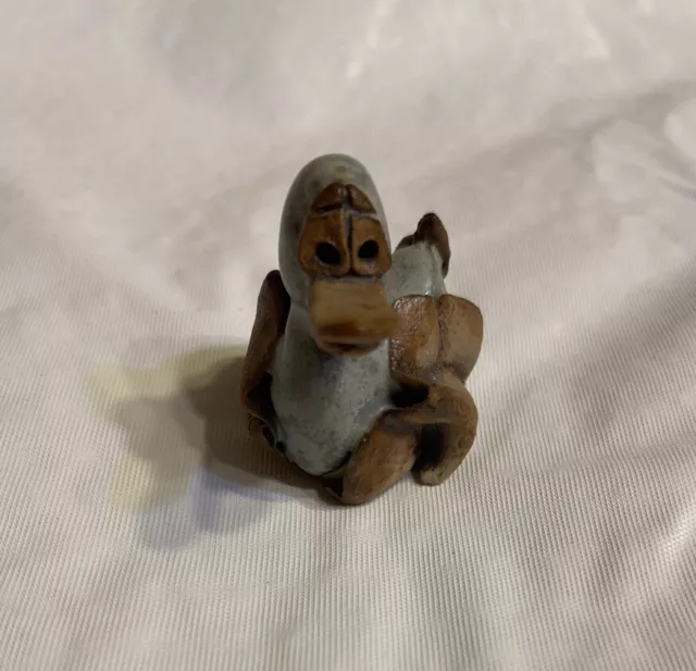 Adorable Handmade Clay Duck Miniature Figurine Folk Art