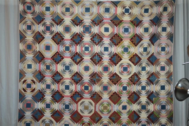 quilt early patchwork 80x80 handmade log cabin variation cotton 19th antique