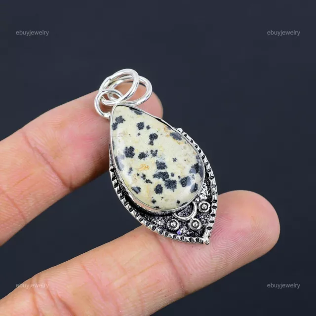 Natural Dalmatian Jasper Gemstone Pendant 925 Sterling Silver Jewelry For Women