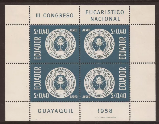 Ecuador Kleinbogen Block 7 1957 III Tagung Eucharistische National Guayaquil MNH