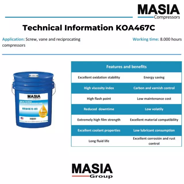 Atlas Copco Roto-Xtend Duty Oil, 5 Gal Pail, PAO Base (1310-2019, 2901-1701-00) 2