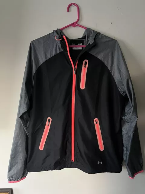Under Armour Windbreaker Jacket Womens XL Black Gray Neon Pink Jacket Zip Up