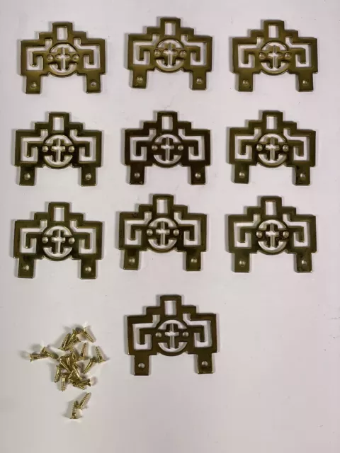 Vintage Chinese Brass Frame Hanger Decorative Hardware, Handle Drawer Pull 2”