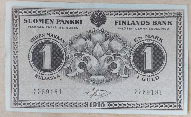 Finland 1 Markka 1916 Pick 19 XF