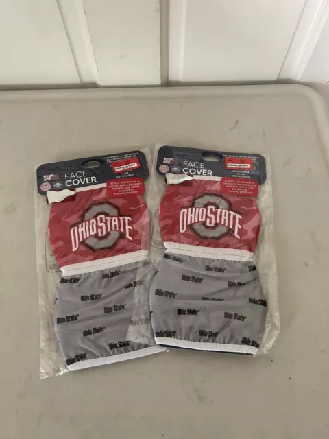 OHIO STATE BUCKEYES FOCO 2 PIECE FACE MASK COVERINGS, Red Grey, 2 Pack, New #3