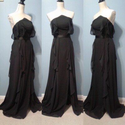 White by Vera Wang 2 High Y Neck Strapless Ruffle Chiffon Black Bridesmaid Dress