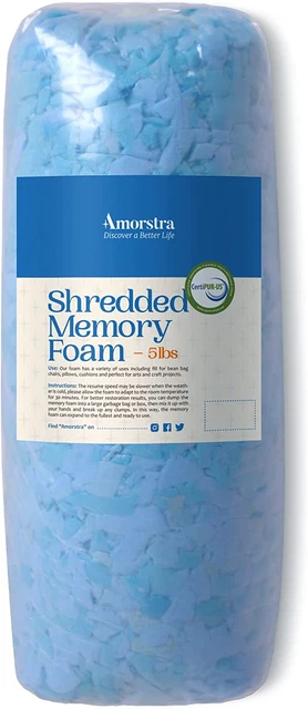 Bean Bag Filler Shredded Memory Foam Filling 5 Pounds, Pouf Ottoman Stuffing Mat