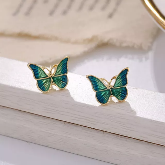 Fashion Butterfly Earrings Green Women Sweet Enamel Gold Ear Stud Jewelry Hot