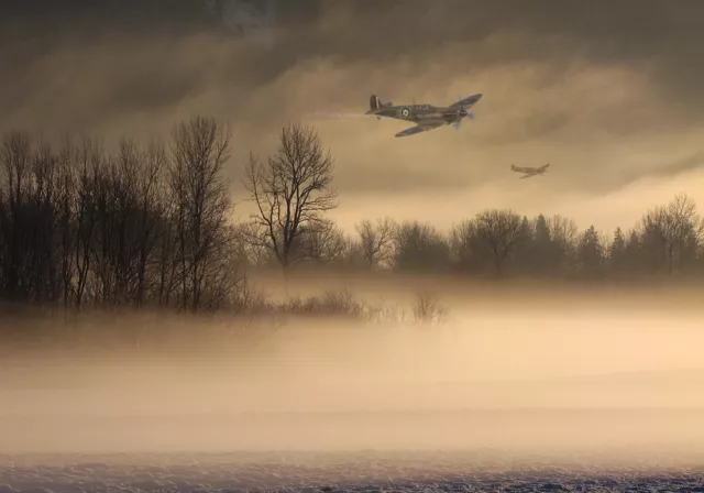 Supermarine Spitfires MKII misty canvas prints various sizes free delivery