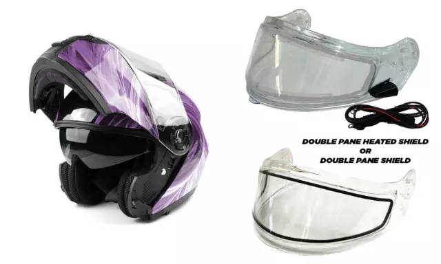 Modular Snowmobile Helmet Electric OR Dual  Shield Purple Adult DOT SNOW