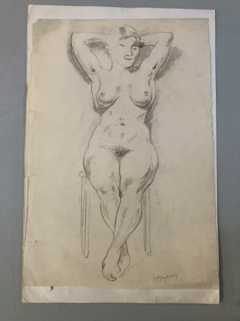 Très Beau Dessin Ancien Nu Crayon Papier Femme Nue Erotique 1950 a identifier 2