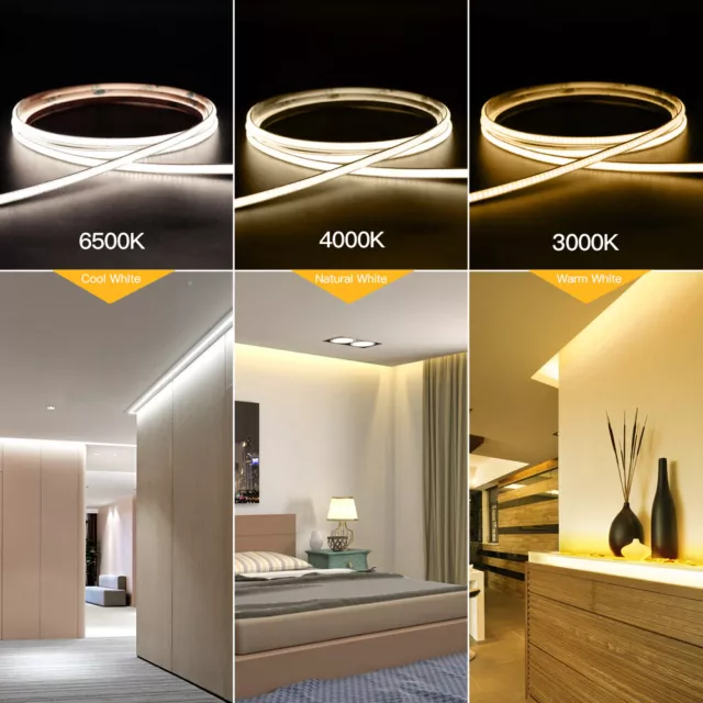 4mm COB LED Strip 12V Flexible Strips Light Warm Cold White Female DC Connection 3