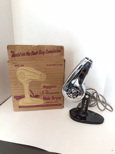 Vintage Dominion Princess Standing Hair Dryer Model 1803 Black Silver Works!