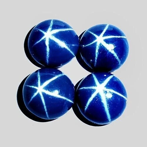6 Rayons Blue Star Sapphire Cabochon Round 19.95Cts Natural 4 PCs Bulk Lot...