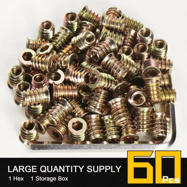 60PCS Threaded Inserts for Wood 1/4-20 * 15Mm Exceptional Threaded Insert Nuts